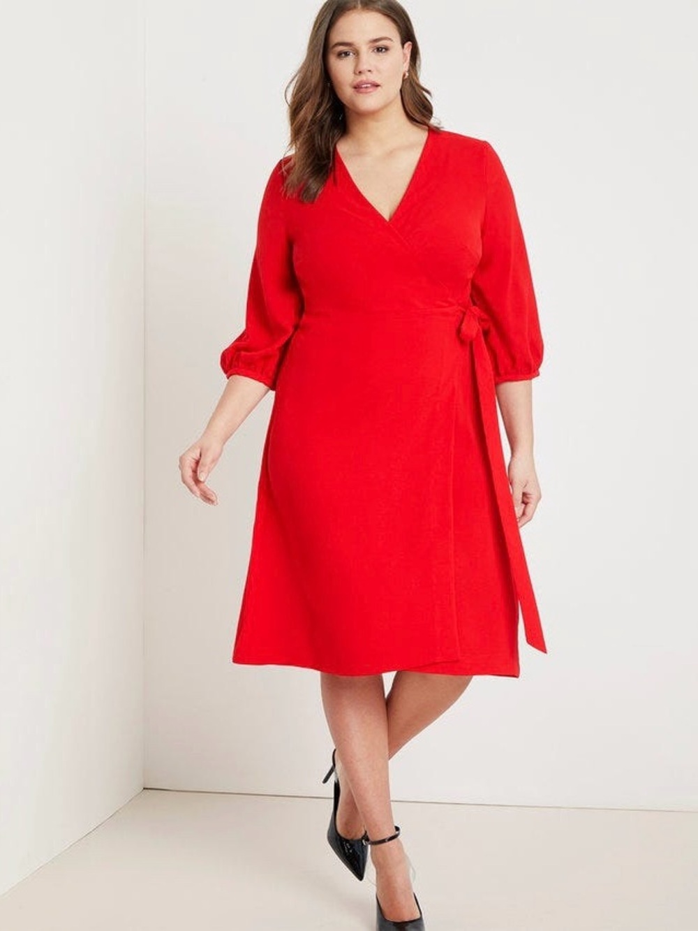 NWT Eloquii ‘Premier 3/4 Sleeve Wrap Dress’ in Red Plus Size 14